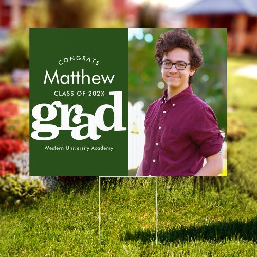 Green graduation photo bold graphic modern yard sign