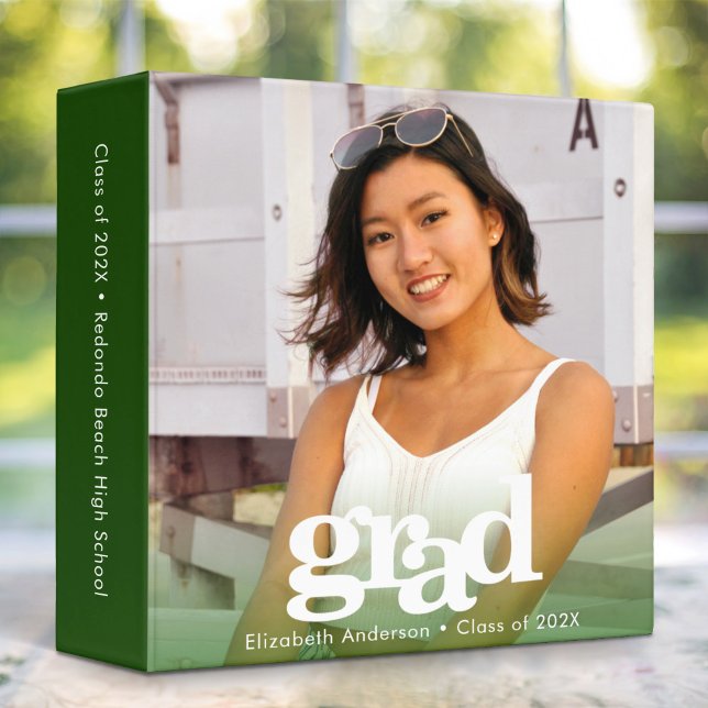 Green graduation photo bold typography keepsake 3 ring binder (Creator Uploaded)