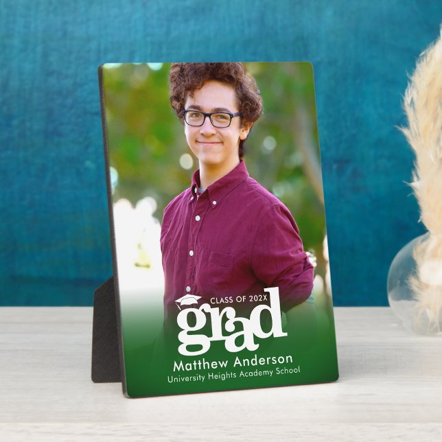 Green Graduation Photo Bold Typography Minimalist Plaque (Creator Uploaded)