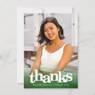 Green graduation photo bold typography modern thank you card