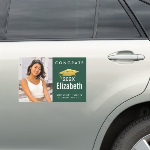 Green graduation photo gold cap bold modern simple car magnet
