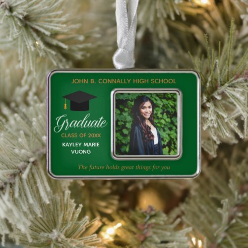 Green Graduation Photo Inspirational Quote Custom Christmas Ornament