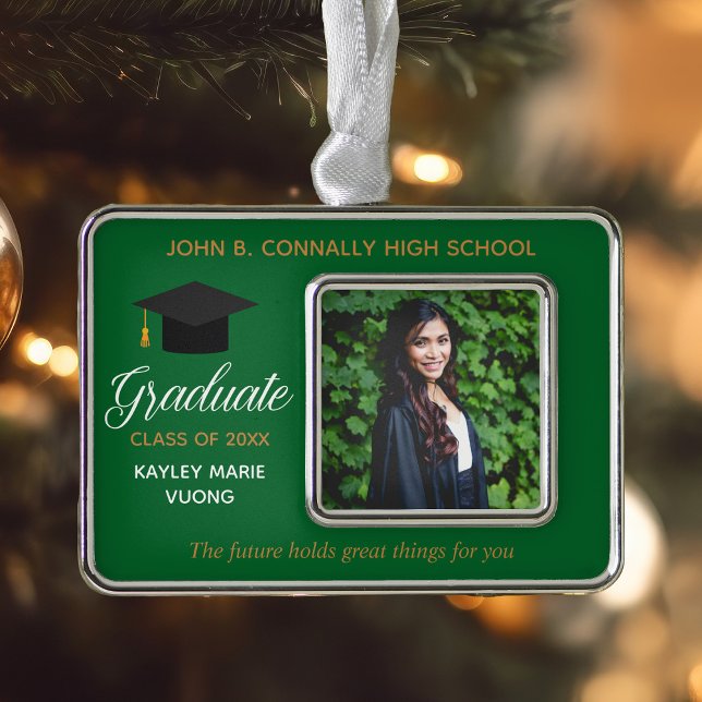 Green Graduation Photo Inspirational Quote Custom Christmas Ornament (Creator Uploaded)