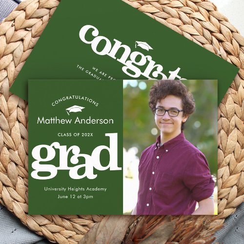 Green graduation photo modern bold typography announcement