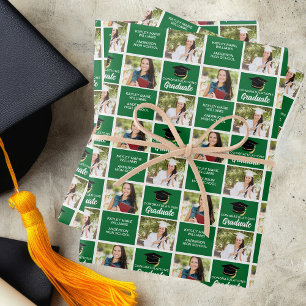 Green Graduation Photo Personalized Graduate Wrapping Paper Sheets
