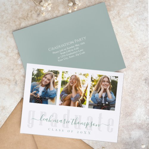 Green Graduation Script Photo Invitation