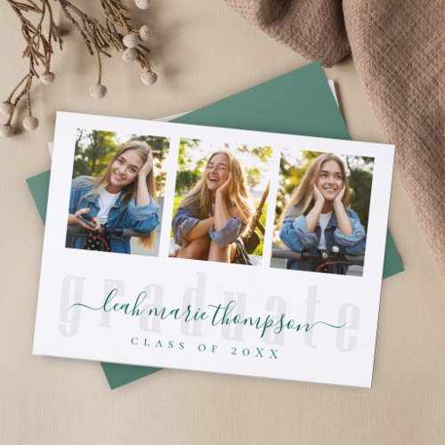 Green Graduation Script Simple Photo Invitation