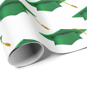 Green Graduations Caps on White Wrapping Paper