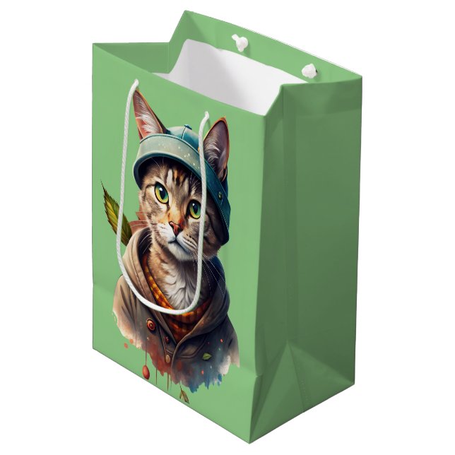 Green graffiti cat gift bag (Front Angled)