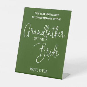 Green Grandfather of Bride Memorial Seat Wedding Pedestal Sign