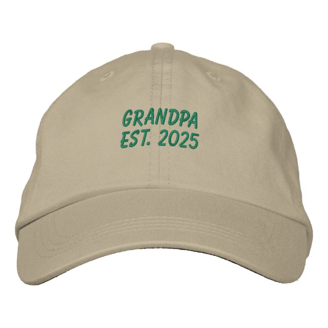 Green Grandpa Est. 2025 Embroidered Baseball Cap (Front)