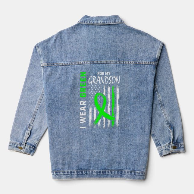 Green Grandson Kidney Disease Cerebral Palsy Aware Denim Jacket (Back)