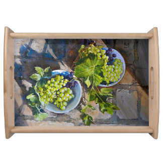 Green Grape Still Life Painting Serving Tray