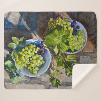 Green Grape Still Life Painting Sherpa Blanket