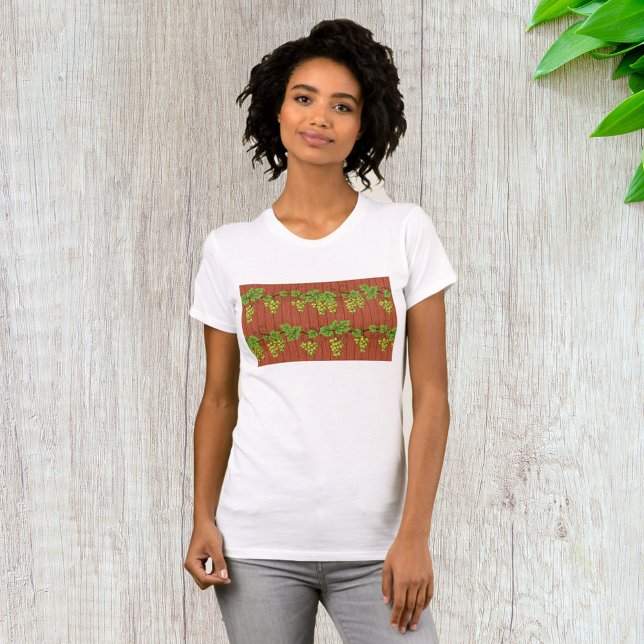 Green Grape Vine Pattern on Rustic Wood T-Shirt (Creator Uploaded)