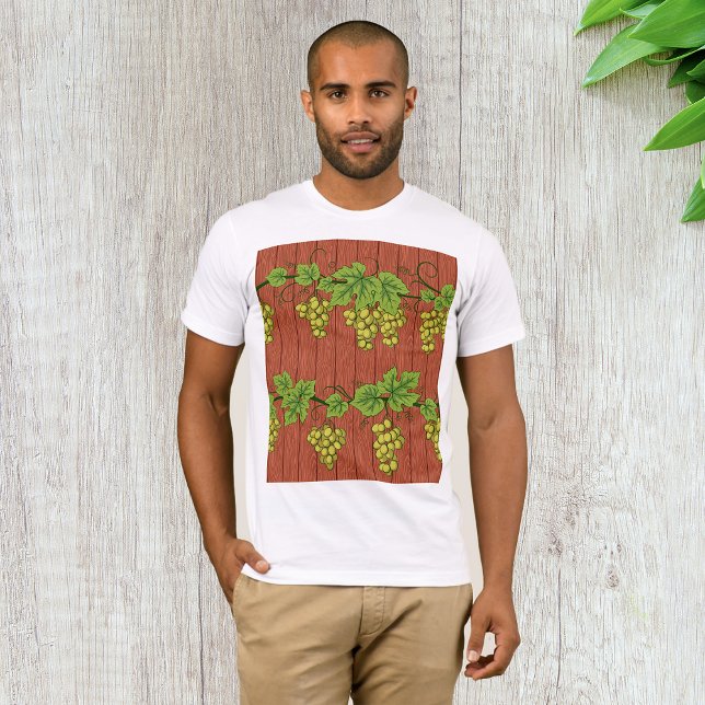 Green Grape Vine Pattern on Rustic Wood T-Shirt (Creator Uploaded)