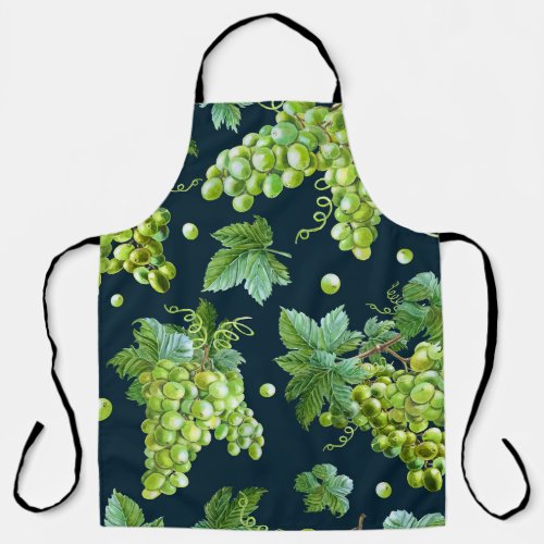 Green Grape Watercolor Dark Pattern Apron