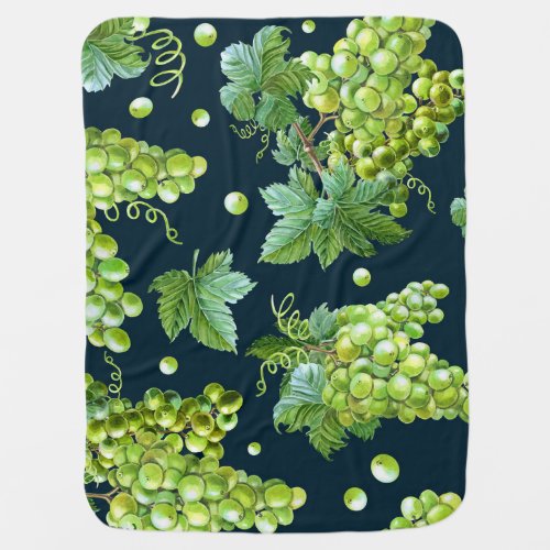 Green Grape Watercolor Dark Pattern Baby Blanket