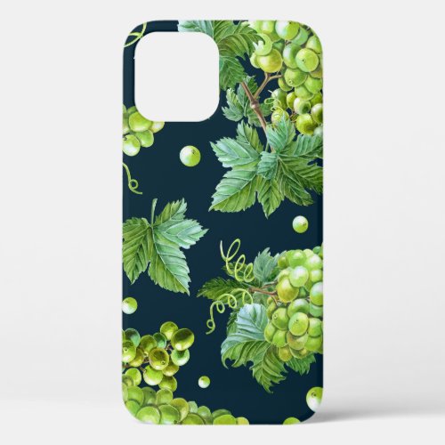 Green Grape Watercolor Dark Pattern iPhone 12 Case