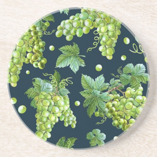Green Grape Watercolor Dark Pattern Coaster