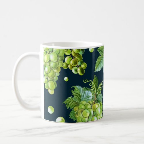 Green Grape Watercolor Dark Pattern Coffee Mug