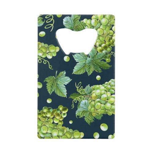 Green Grape Watercolor Dark Pattern Credit Card Bottle Opener