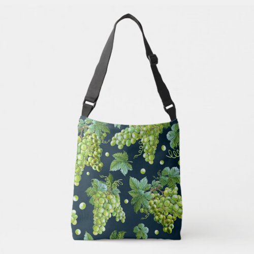 Green Grape Watercolor Dark Pattern Crossbody Bag