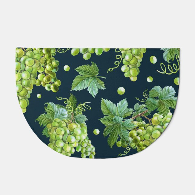 Green Grape: Watercolor Dark Pattern Doormat (Front)