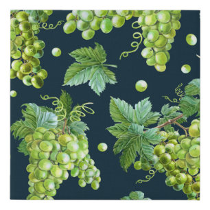 Green Grape: Watercolor Dark Pattern Faux Canvas Print