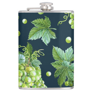 Green Grape: Watercolor Dark Pattern Flask
