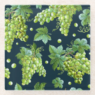 Green Grape: Watercolor Dark Pattern Glass Coaster