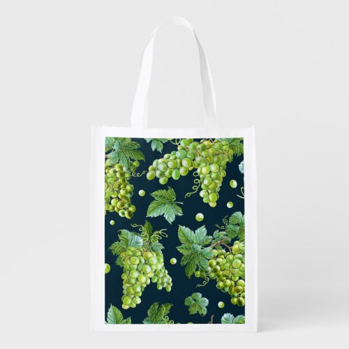 Green Grape Watercolor Dark Pattern Grocery Bag