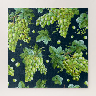 Green Grape: Watercolor Dark Pattern Jigsaw Puzzle