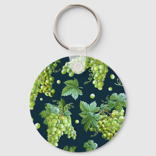 Green Grape Watercolor Dark Pattern Keychain
