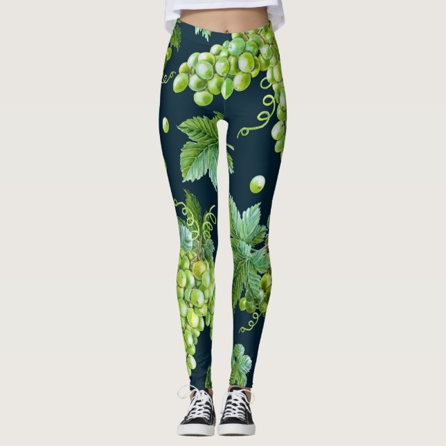 Green Grape: Watercolor Dark Pattern Leggings (Front)