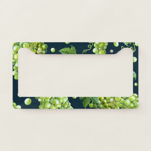 Green Grape: Watercolor Dark Pattern License Plate Frame (Front)