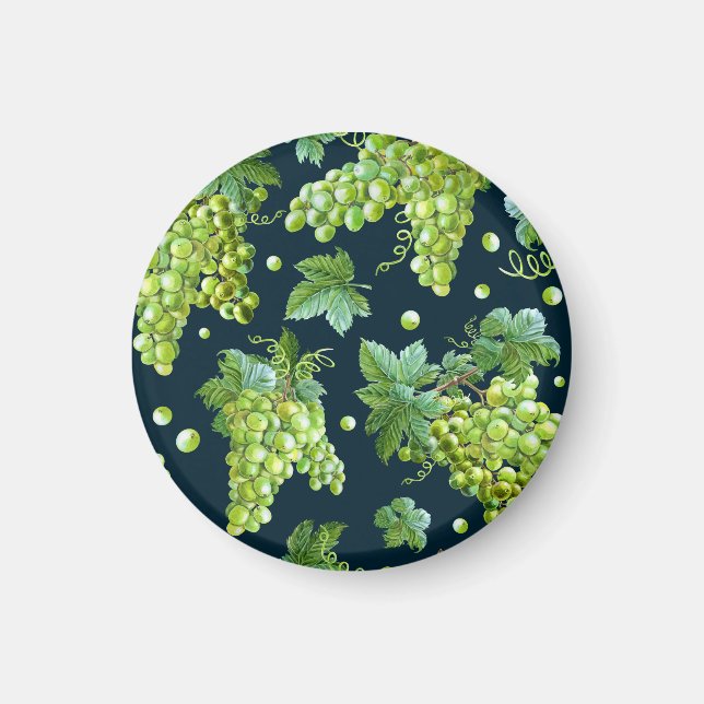 Green Grape: Watercolor Dark Pattern Magnet (Front)