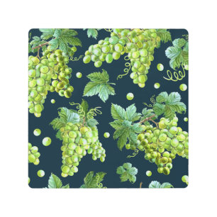 Green Grape: Watercolor Dark Pattern Metal Print