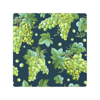 Green Grape: Watercolor Dark Pattern Metal Print
