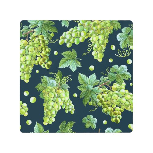 Green Grape Watercolor Dark Pattern Metal Print