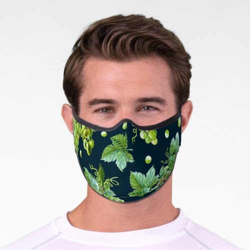 Green Grape Watercolor Dark Pattern Premium Face Mask