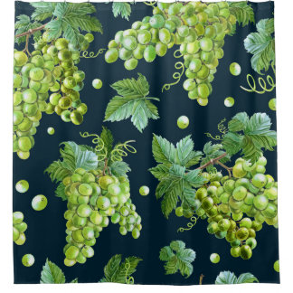 Green Grape: Watercolor Dark Pattern Shower Curtain