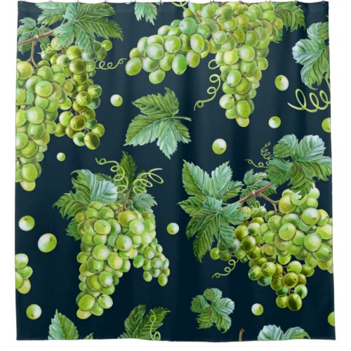 Green Grape Watercolor Dark Pattern Shower Curtain