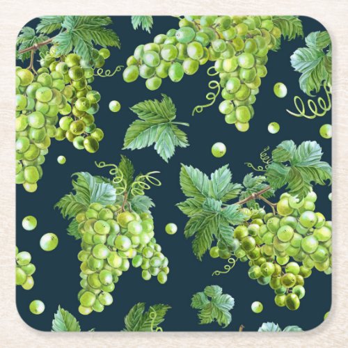 Green Grape Watercolor Dark Pattern Square Paper Coaster