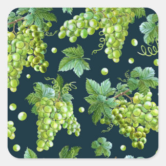 Green Grape: Watercolor Dark Pattern Square Sticker