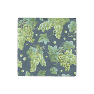Green Grape: Watercolor Dark Pattern Stone Magnet