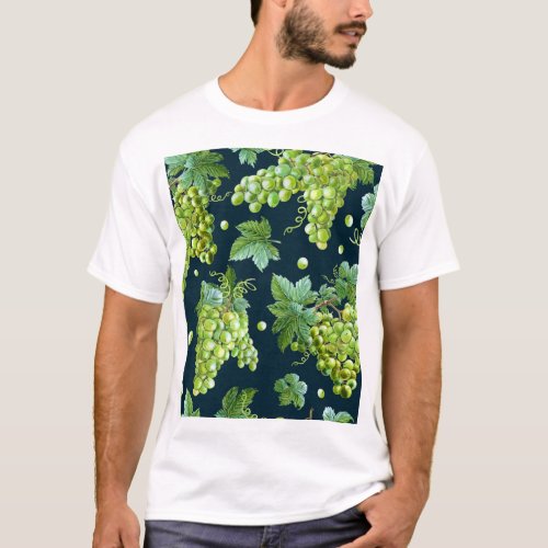 Green Grape Watercolor Dark Pattern T_Shirt