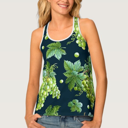 Green Grape Watercolor Dark Pattern Tank Top