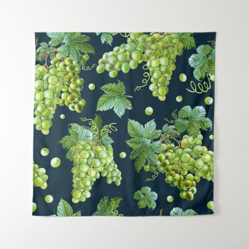 Green Grape Watercolor Dark Pattern Tapestry