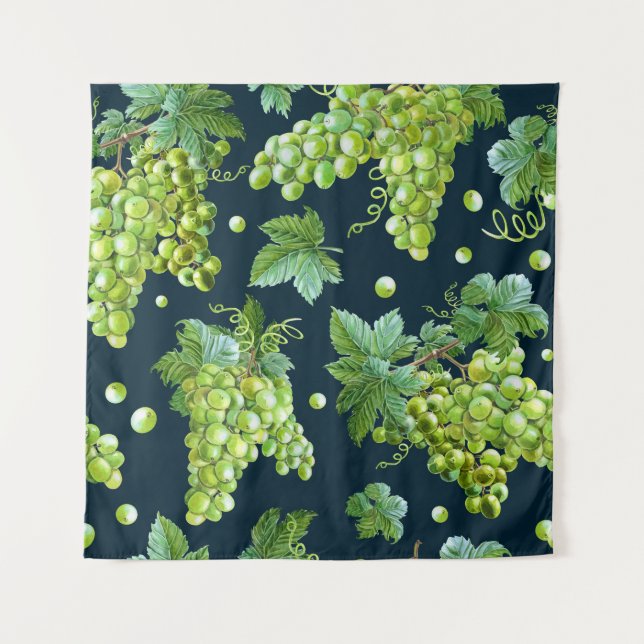 Green Grape: Watercolor Dark Pattern Tapestry (Front)